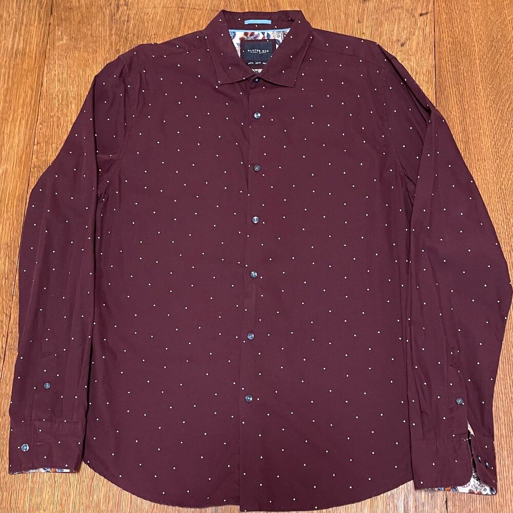 Cactus Man Polka Dot Button Down Shirt with Paisley lined cuffs - XL